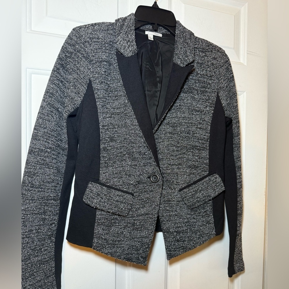 Halogen Woman’s Black & White Heather Cropped Blazer 2 Tone Jacket Size Small